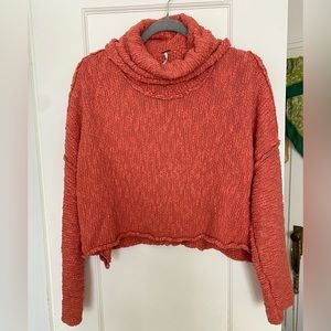 Free People Cowl Neck Cotton Sweater in Coral